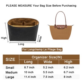 LOUKAYCCI New Dupont Paper Purse Organizer Insert for Longchamp Le Pliage S Handbag Insert (Dupont Black, Small)