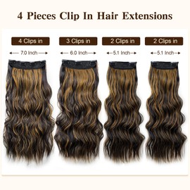 DOULIKE Clip In Hair Extensions 22 Inch Wavy 4PCs Heat Resistant Set (200g Thick) for Daily Use, Undetectable Volume Tangle Free 4H27 Color