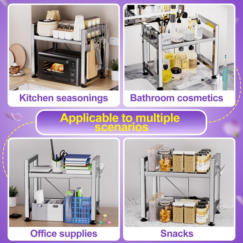 Virvia Extendable Microwave Oven Rack, Microwave Shelf Adjustable Over Microwave