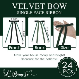 LiBongTa 5'' Green Bow Ribbon Velvet Long Tail Bow, Dark Green Christmas Bow, Bow for Gift Wrapping, Christmas Tree, Wreath, Easy Bow Ribbon for Decorative, Party Favor, DIY Crafts-24 Counts