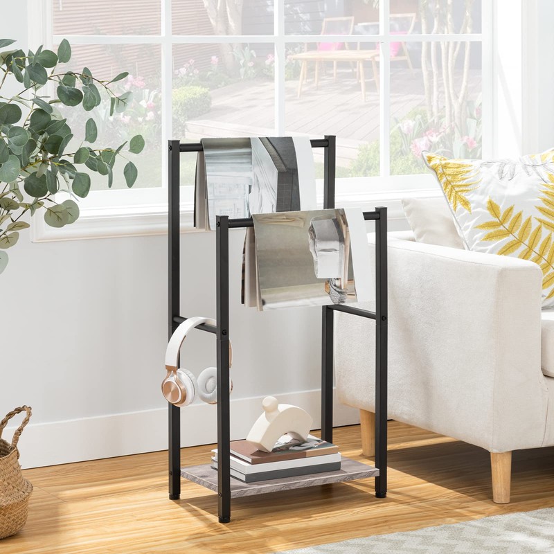 HOOBRO Freestanding Towel Rack, 2 Tier Blanket Ladder Holder for