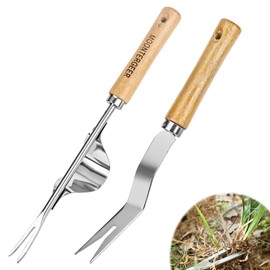 XCRPRT Weed Cutter with Wooden Handle, 2 Pieces, Weed Remover Tool Set, Stainless Steel Weeder Garden Manual Weeder Root Weeder Hand Weeder for Removing Moss & Weeds