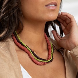 Handcrafted Ghanaian Diversity Layered Necklace Vibrant Recycled Glass Beads Celebrating Unity & Culture Jewlery for Women (Watermelon)