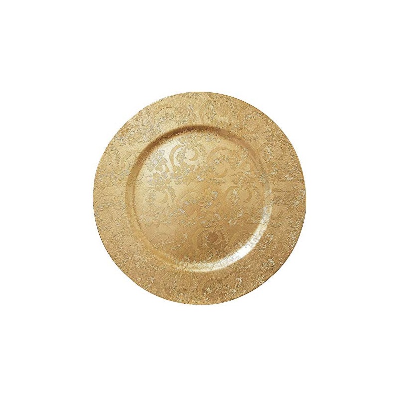 YöL 6 Embossed Decorative Gold Round Charger Plates Christmas Xmas