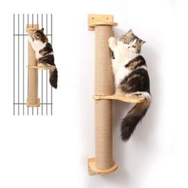 FUKUMARU Cat Activity Tree with Scratching Posts, Wall Mounted Jute Scratcher Pine Hammock (Cat Activity Tree-Updated)