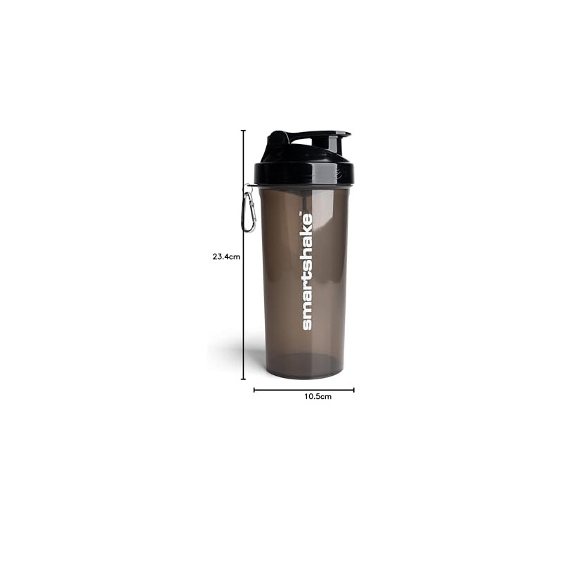 SmartShake LITE Negro 1000 ml, Botella Mezcladora de Proteínas, Libre