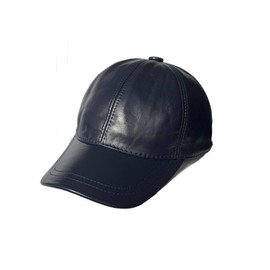 100% Real Genuine Lambskin Leather Baseball Cap Hat Sports Visor (Navy)
