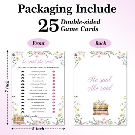 He Said She Said Bridal Shower Games, Floral Bridal Shower Games Card for Engagement Wedding Bachelorette Newlyweds Party Supplies & Activity, 25 Guests Game Cards-005