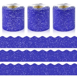 3 Rolls 98.4 Ft Glitter Bulletin Board Borders Set - Royal Blue Bulletin Board Decorations for Classroom, Office，School Supplies & Home DIY - Perfect for Teachers, Posters & Birthday Party Decor