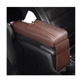 Mandark Car Center Console Cover, Leather Memory Foam Auto Armrest Cushion, Waterproof Comfortable Vehicle Arm Rest Pad with Tissue Box and Storage Bag, Universal for SUV, Truck, RV（Coffee）