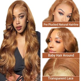 Lakaisa Body Wave Human Hair Wig Lace Frontal Perücke Damen Echthaar Glueless Wear and Go Grade 8 A 100% Brazilian Remy Hair 4X1 HD Lace #30 Brown Color Hair No Smell for Women 34 Inch