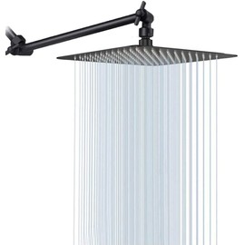 NearMoon Rain Shower Head with 11’’ Adjustable Extension Arm, Large Stainless Steel High Flow Rainfall Square Head, Bath Shower Waterfall Full Body Coverage (12 Inch, Matte Black)