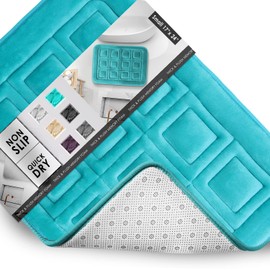 Clara Clark Bathroom Rugs, Velvet Memory Foam Bath Mat, Non-Slip, Machine Washable Bath Rugs - Dries Quickly, Ultra Soft Plush Bath Mats for Bathroom, 17 x 24, Waffle - Teal