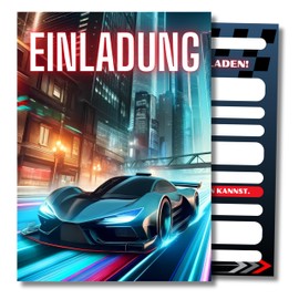 HIDEBLOOM I Racing Invitation Cards Birthday Boys I Pack of 12 I DIN A6 (10.5 cm x 14.8 cm) I Invitation Children's Birthday I Children's Party I Invitation Cards Go-Kart I Teens I Postcards Car