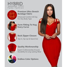 Hybrid & Company Womens Elegance V Neck Stretch Chic Bandage Dress DRBD132 RED XL