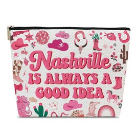 Nashville Travel Gift Makeup Bag, Nashville Lover Gift Cosmetic Bag, Country Music Themed Gifts For Traveller Women Friends Sister, Birthday Christmas Bachelorette Party Favors for Girl, Trip Gift
