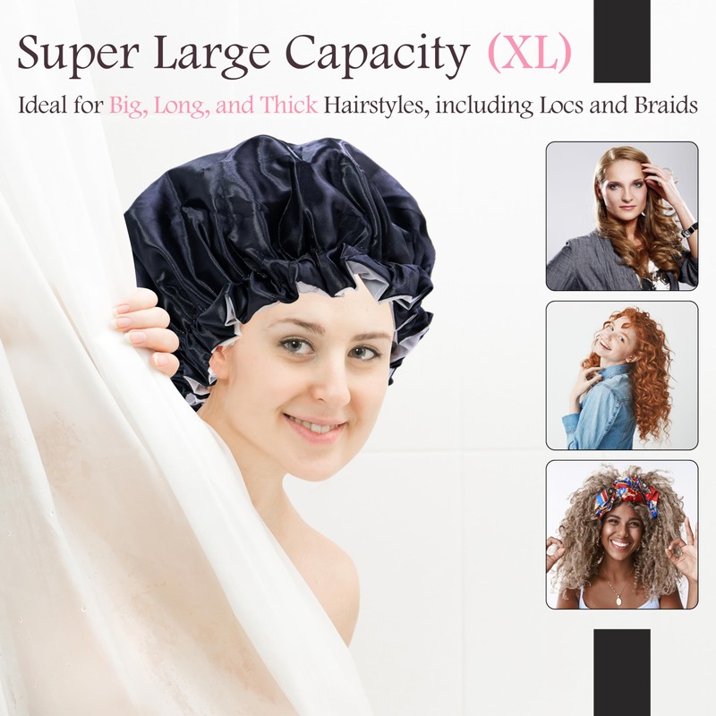 Shower Cap for Men, Waterproof Bath Shower Caps Double Layer
