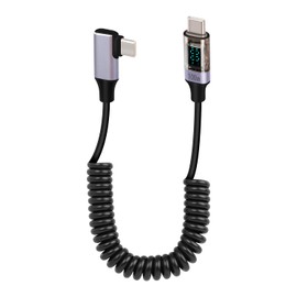 YANBORONSN 100W 90 Degree USB C to USB C Fast Coiled Charging Cable with LED Digital Display Support Wattage for Tablet PC,Phones