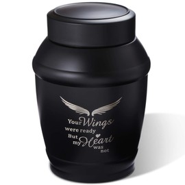 LINES ARTE 5.7 Inches Medium Size Urns for Human Ashes Adult Male,Black Angel Wings Cremation Decorative Urns for Adult Ashes