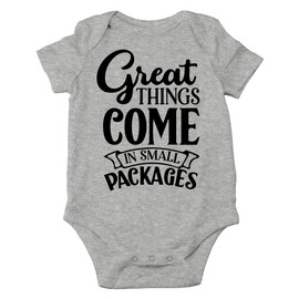 Belle Homie Great Things Come In Small Packages - Funny Baby Essentials Bodysuit - Newborn Baby Boy Clothes (6 Months, Sports Grey)