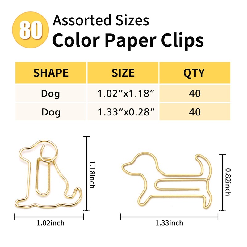 Luggspa 80 Pcs Gold Dog Creative Metal Paper Clips -