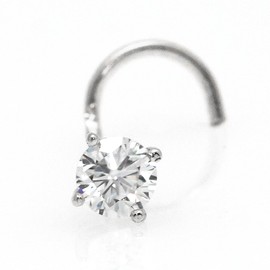 Solid 14Kt Gold Moissanite Stud Nose Ring - 22G Nose Screw Stud - Twisted Nose Ring - April Birthstone Nose Stud, Metal, moissanite