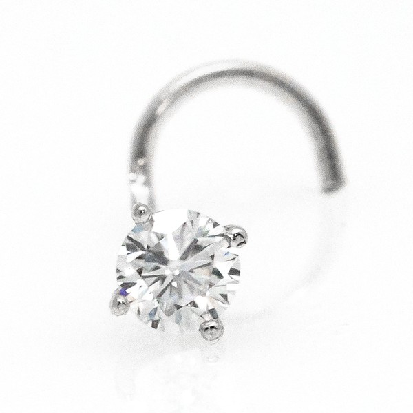 Solid 14Kt Gold Moissanite Stud Nose Ring - 22G Nose