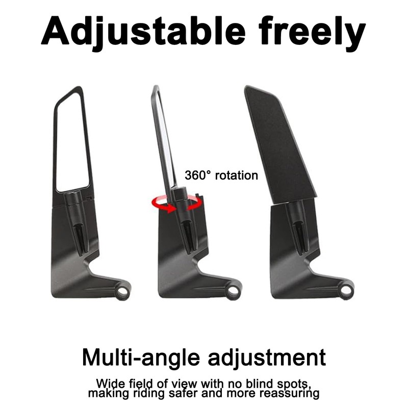 Motorcycle Rear View Mirrors Set 360° Adjustable Rotating Stealth Wind