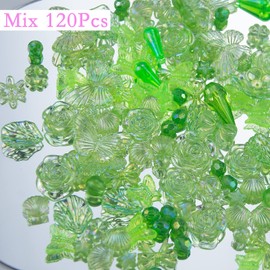 Anower 120Pcs Assorted Acrylic Beads Green Flower Butterfly Bows Star Shell Beads AB Color Plastic Beads Cute Round Beads Bulk for Bracelets Jewelry Making Necklaces DIY Crafts, NA6329