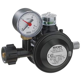 GOK Low Pressure Regulator with Pressure Gauge KLF x G1/4 Left Thread Black