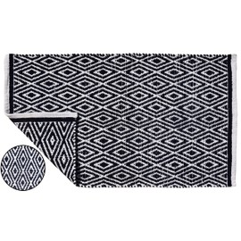 Ramanta Home - Alfombra 100% algodón con diamantes de 21 x 34 pulgadas, reversible, lavable, color azul marino, alfombras de baño, alfombras de entrada, alfombras para sala de estar, alfombra de