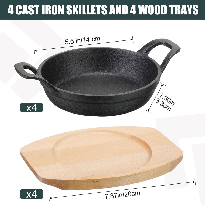 Sliner 4 Sets Mini Cast Iron Skillet Small Cast Iron