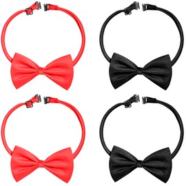 Eruinfang Set of 4 Bow Ties, Adjustable Bow Ties, Men's Bow Ties, Pre-Tied with Hook Closure, Bow Tie, Children for Boys and Girls, Teenagers, Even Cats and Dogs (Black, Red), Black, red