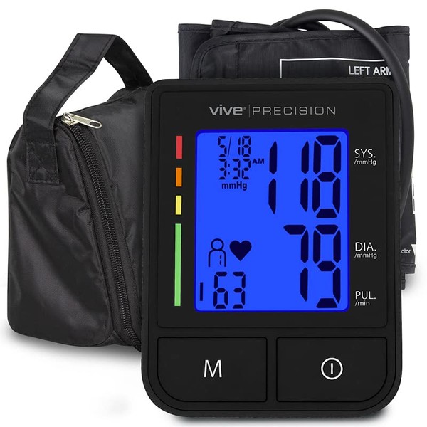 Vive Blood Pressure Machine Monitor & Cuff - Upper Arm BP Automatic Digital Bluetooth Read Out for Blood-Pressure Support System, Sphygmomanometer Heartbeat Detector, at Home High & Low Read-Out