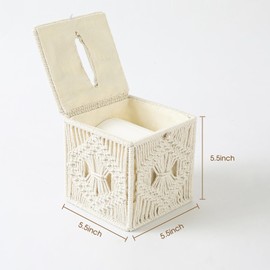 MEETOZ Tissue Box Cover Square, Woven Macrame Napkin Facial Paper Organizer, Boho Decor Tissues Holder for Bathroom Bedroom Dresser Living Room Office