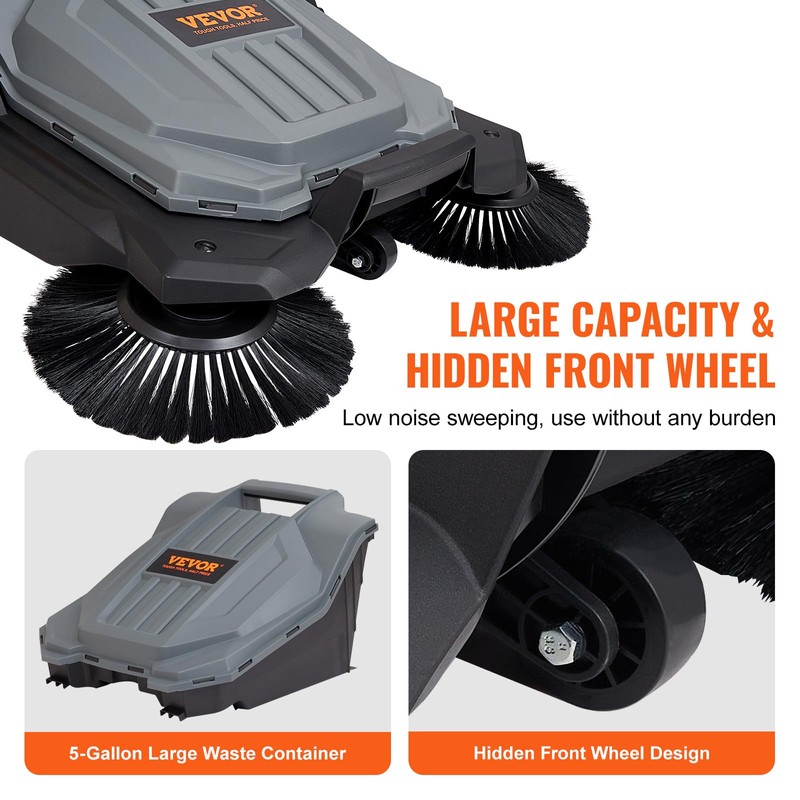 VEVOR Walk-Behind Hand Push Floor Sweeper with 25.6" Sweeping Width