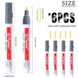 Waldspring Grout Pen Pack of 6, Waterproof and Moisture-resistant Grout Pen Suitable for Beautifying Tile Joints in Toilets, Bathrooms and Kitchens (White)