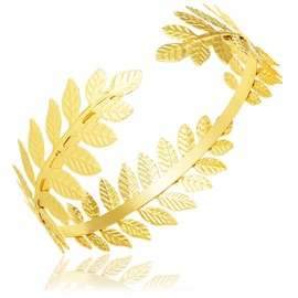 RechicGu Adjustable Open Cuff Upper Arm Cuff with Art Deco Laurel Leaf Branch Bangle Bracelet for Belly Dance and Arm Decoration,Roman and Greek Inspired Armband