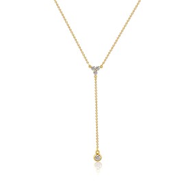VIROMY Dainty Y Necklace for Women Trendy Lariat Long Gold Necklace 14k Gold Plated Tiny 3 zircon Diamond Pendant Y-Shaped Chain Necklace Simple Long Y Necklace Women Jewelry Gift