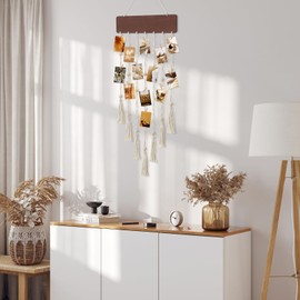 Betylifoy Hanging Photo Display Boho Macrame Wall Decor Picture Frames Collage with 35 Clips Pictures Cards Holder Wall Art Decor for Bedroom Living Room Dorm, Teenage Teen Girl Gifts