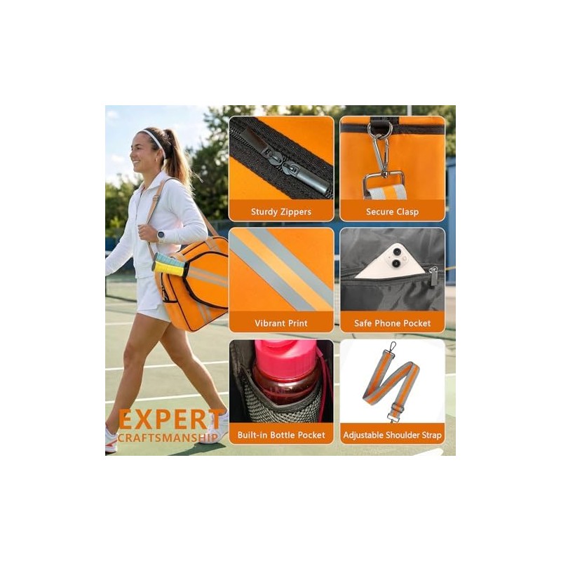 Pickleball Tote Bag Organizer with Adjustable Crossbody Strap, Paddle Cover