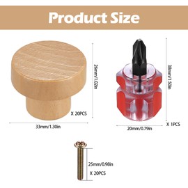 Heozhuyi Pack of 20 Wooden Furniture Knobs, Cupboard Knobs, Drawer Knobs, Wooden Handles, Furniture Handles, Cabinet Handles for Cupboards, Drawers, Chest of Drawers, Furniture, with Screws - 35 mm