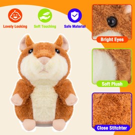 Qrooper Talking Hamster - Stuffed Animals Toy for Kids 2 3 4 5 6 Year Old, Repeats What You Say - Toddler Interactive Plush Toys, Birthday Gifts for Boys Girls 2 Years and Up