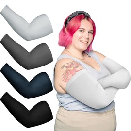 Chuarry 4 Pairs Plus Size Arm Sleeves UV Sun Protection Cooling Ice Silk Oversized Compression Sleeve Cover for Women (Vintage Color)