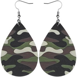 Camoflage Earrings For Women Leather Camo Dangle Army Green Earring Lightweight Faux Leather Teardrop Camouflage Earrings For Women Various Festivals Celebration Party Jewelry Outfits Accessories