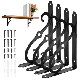 M METERXITY 4-Pack Shelf Brackets, 8 Inch Long L Shape Iron Wall Mount Shelf Support Bracket with Mounting Hardware 120 lbs Load Capacity for Home/Kitchen/DIY Decorative [Black]