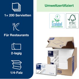 Tork Lunch Servet 33 x 33 cm 2-laags 1/4 vouw 10 x 200 White