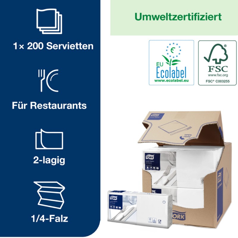 Tork Lunch Servet 33 x 33 cm 2-laags 1/4 vouw
