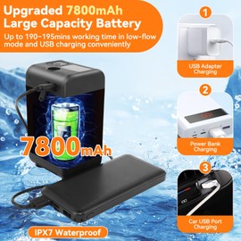 FIRINER Portable Camping Shower, 7800mAh Rechargeable Outdoor Shower Kit with Heater, Intelligent LED Display, IPX8 Waterproof, Portable Shower for Camping, Outdoor, Travel, Car Washing, Pet Bathing