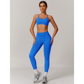 QBGJTD Two Piece Workout Sets for Women Criss Cross Open Back Sports Bras Matching Tummy Control High Waist Leggings Set Womens 2 Piece Gym Yoga Jogger Athletic Wear Out Pilates Outfits Royal Blue XL